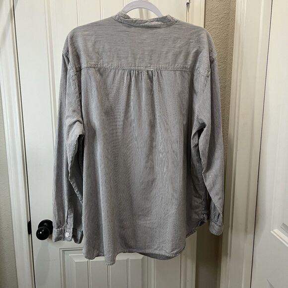 New Direction Black White Striped Henley Long Sleeve Top Womens Size 2X Peasant - Picture 5 of 11